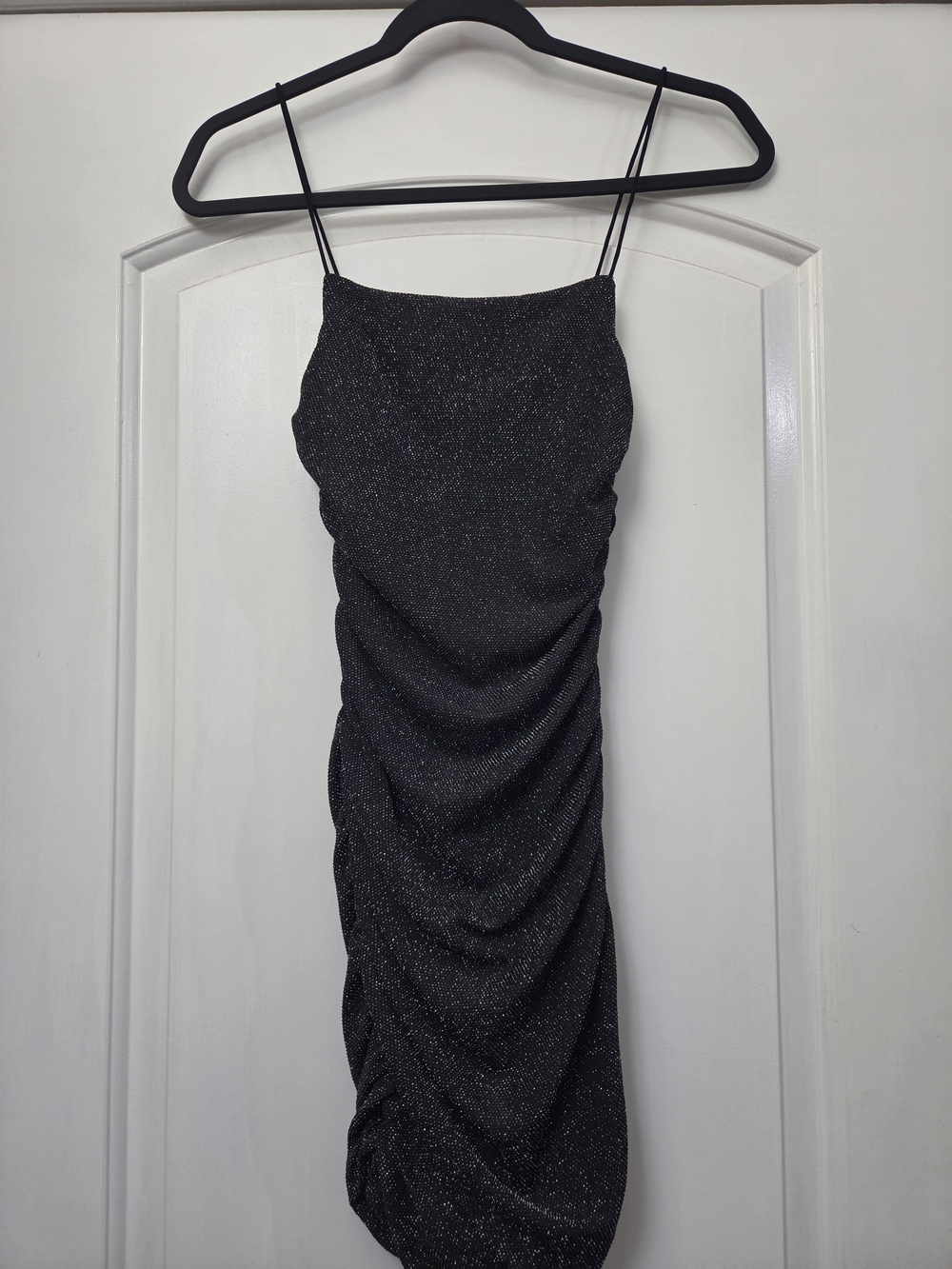 Princess Polly Black Sparkle Ruched Bodycon Mini Dress – US 4